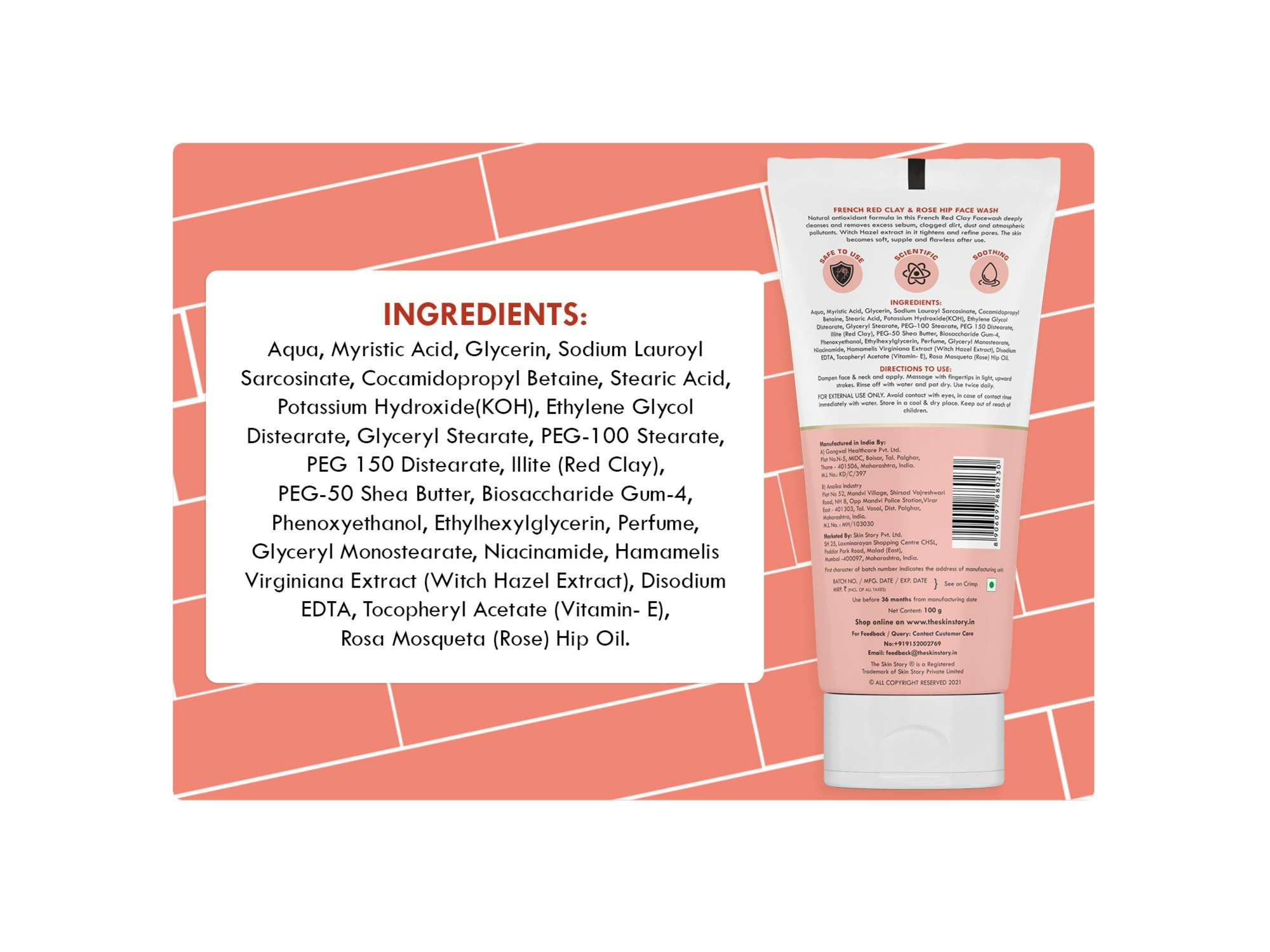 Oil Control Face Wash, Pollution Shield, Moisturising French Red Clay, Rose Hip Oil (100 GM) view 2