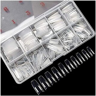 Shidara False Nails Tips Half Cover Lady French Style Acrylic Artificial Tip Manicure with box for Nail Art Salons and Home DIY Clear 100 Pieces view 2