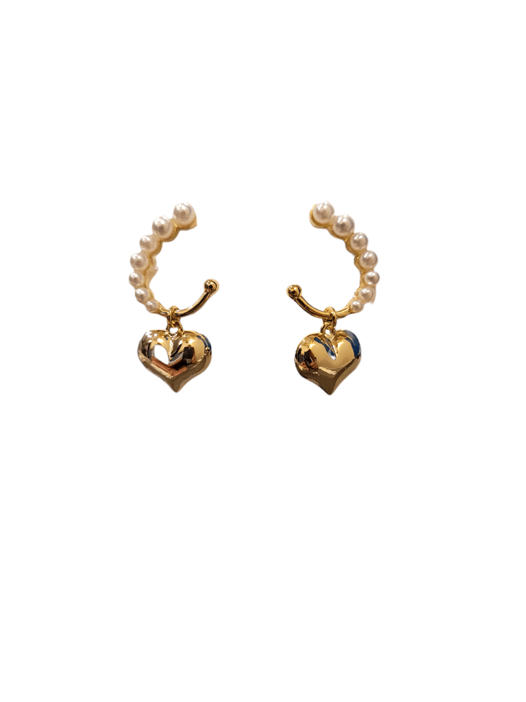Gold Heart Pearl Earrings view 2