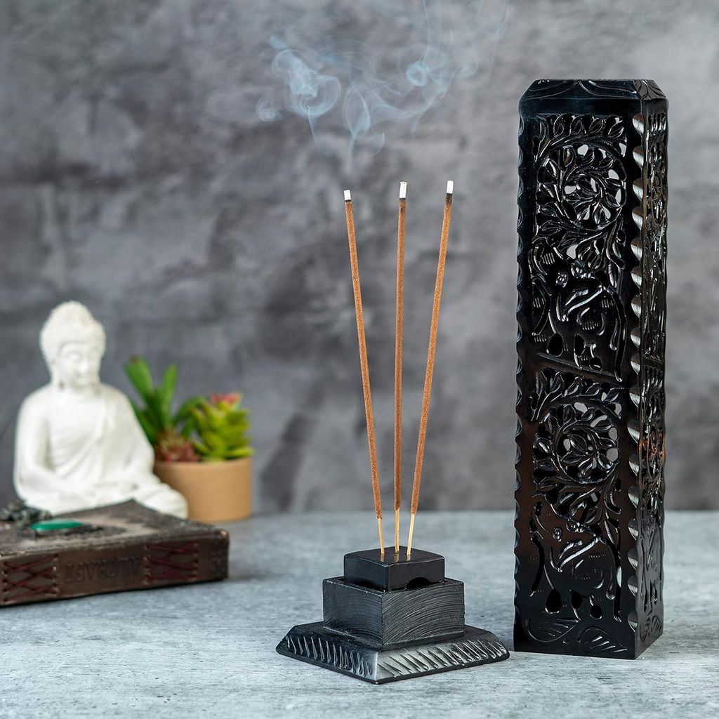Marble Incense Holder | Candle Stick Burner | Tea Light Stand. Handmade Jaali Carving Tower. Perfect For Gifting And Home Decor (11 inches). view 2