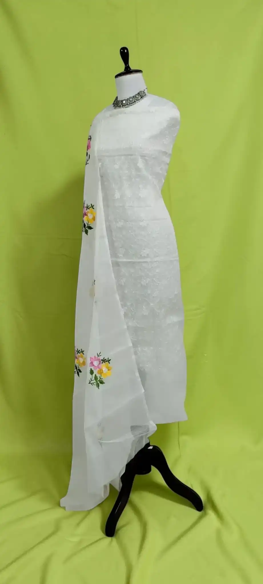 Kota Doria Dress Material with Hand-Embroidered Floral Jaal view 2