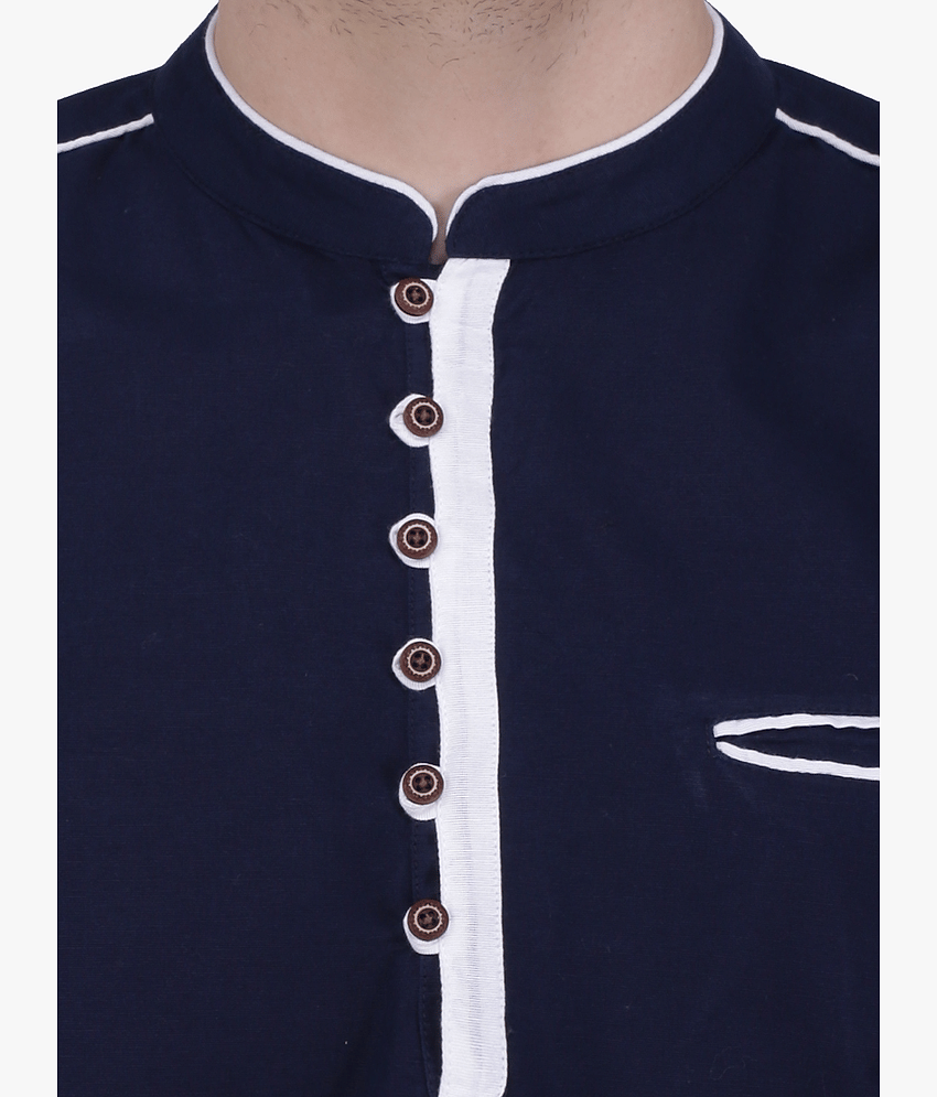 Kuons Avenue - Navy Blue Linen Men's Regular Kurta ( Pack of 1 ) view 2