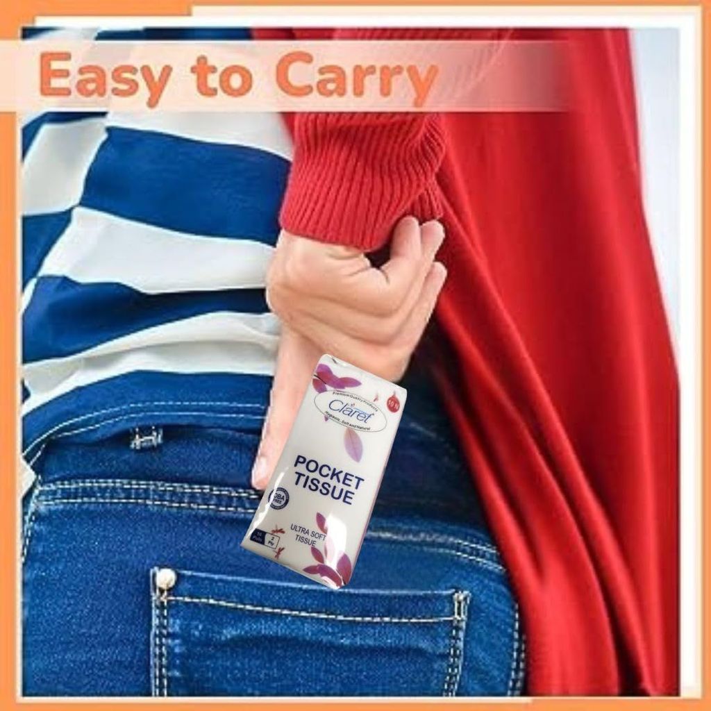 Claret Pocket Ultra Soft Tissues - 2 Ply, 10 Pulls per Pack (10 PCS x 2 Packets) | Easy to Carry, On-the-Go Tissue Paper | Pack of 2 view 2