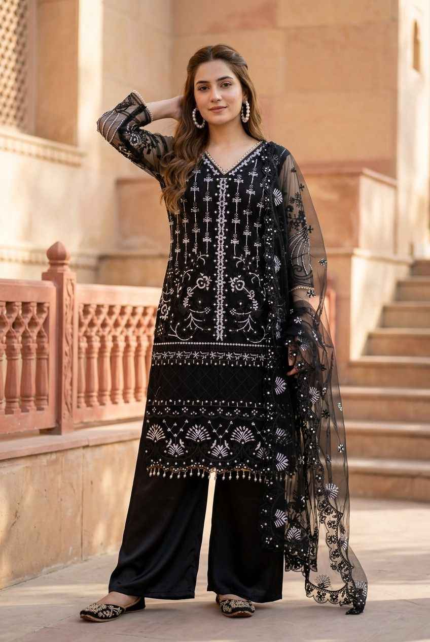 Soft Net Pearl Sharara Suit view 2