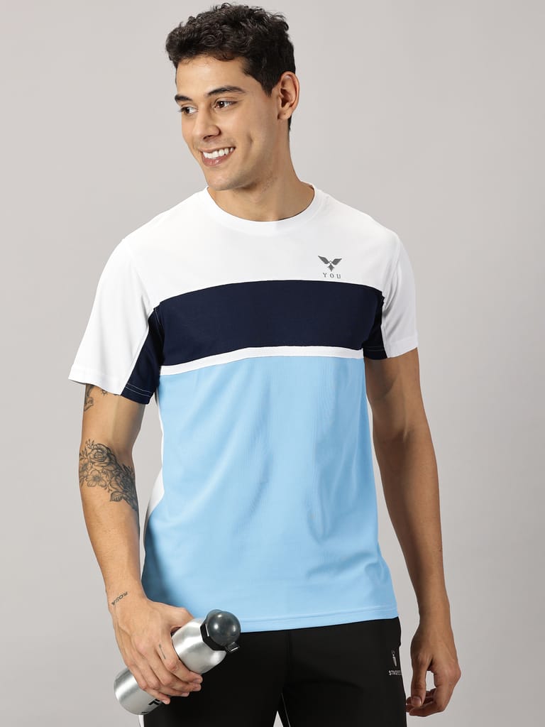 Polyester White & SkyBlue Round Neck view 2