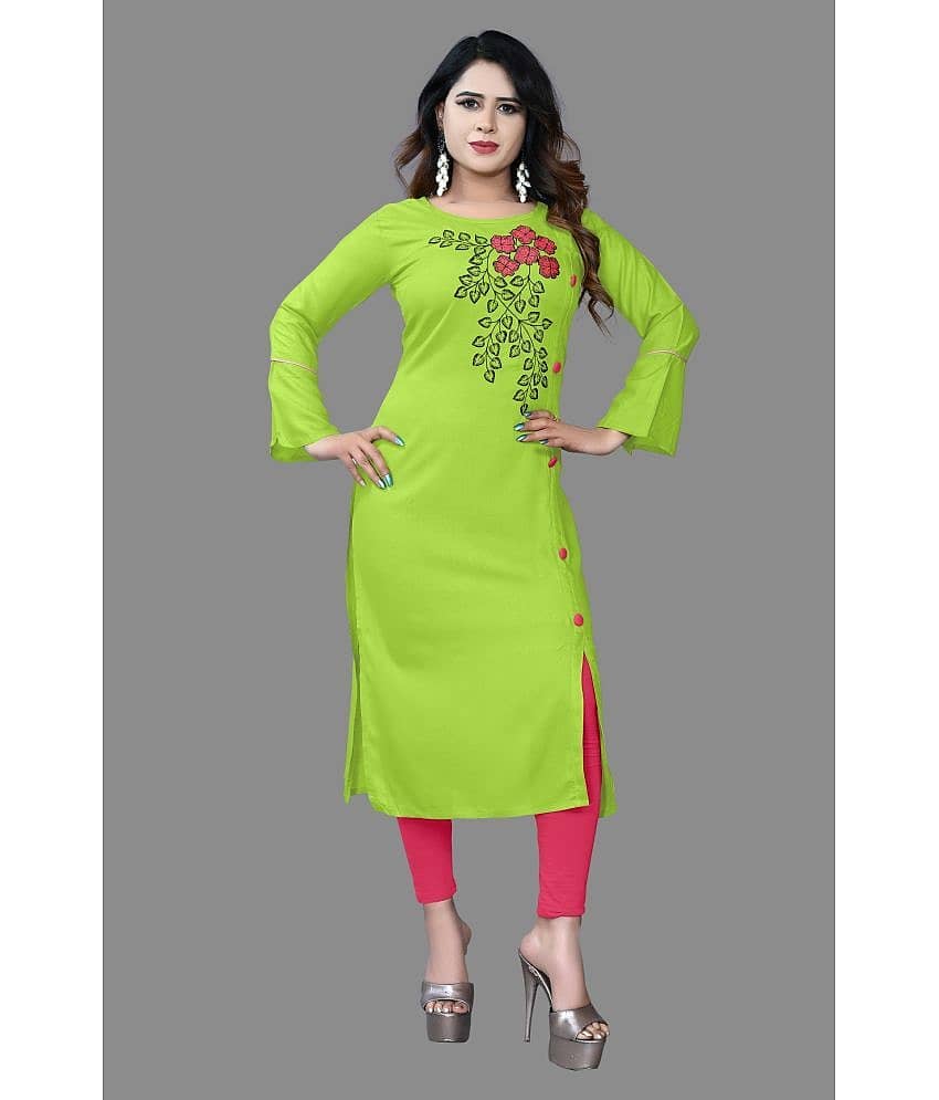 haya fashion - Lime Green Rayon Women's Straight Kurti ( Pack of 1 )