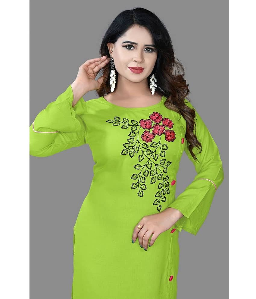 haya fashion - Lime Green Rayon Women's Straight Kurti ( Pack of 1 ) view 2