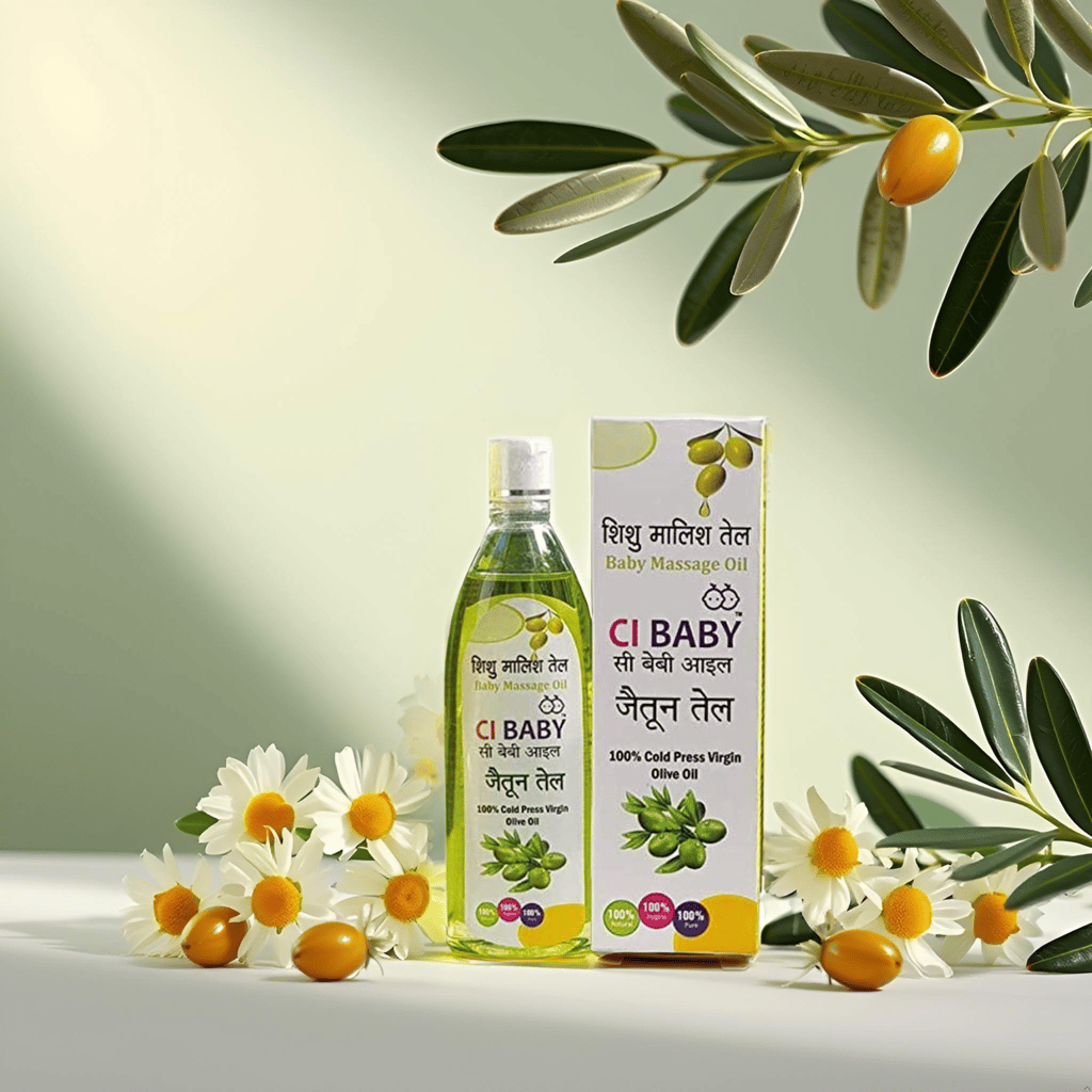 CI BABY Massage Oil 200ml For strong bones & muscles Goodness Of Natural Olive Oil Enriched With Vitamin E & 100% Virgin Olive Oil Dermatologically Tested Clinically Proven for Newborn Growth & Care view 2