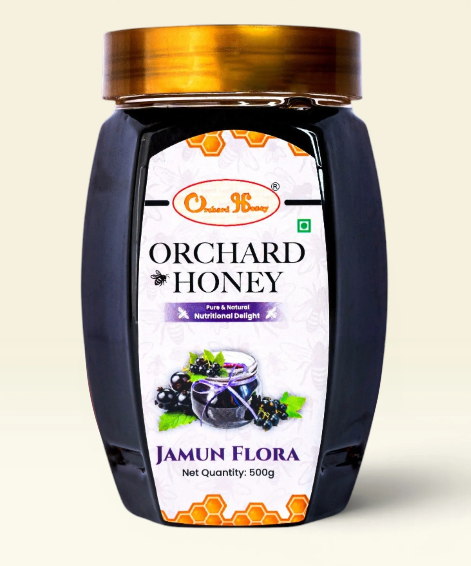 Orchard Honey Jamun Flora Honey 500gm | Pure Honey | No Added Sugar or Preservatives | Rich in Antioxidants| Desi Honey | Wild Forest Honey for Digestion| FSSAI Shahad 500g Pack