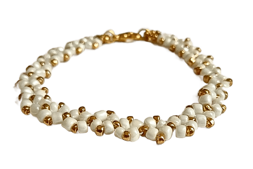Handmade White & Golden Seed Bead Bracelet-(BL-21) view 2