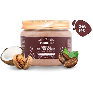 FreshLuxe Coffee Crush for Exfoliation and De-Tan Body Face Scrub with Walnut Powder 140gm