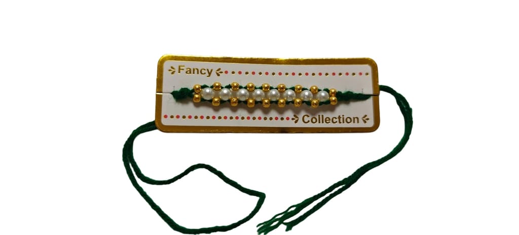 Pearl & Gold Bead Rakhi for Men (2-Pack, Green & Red) view 2