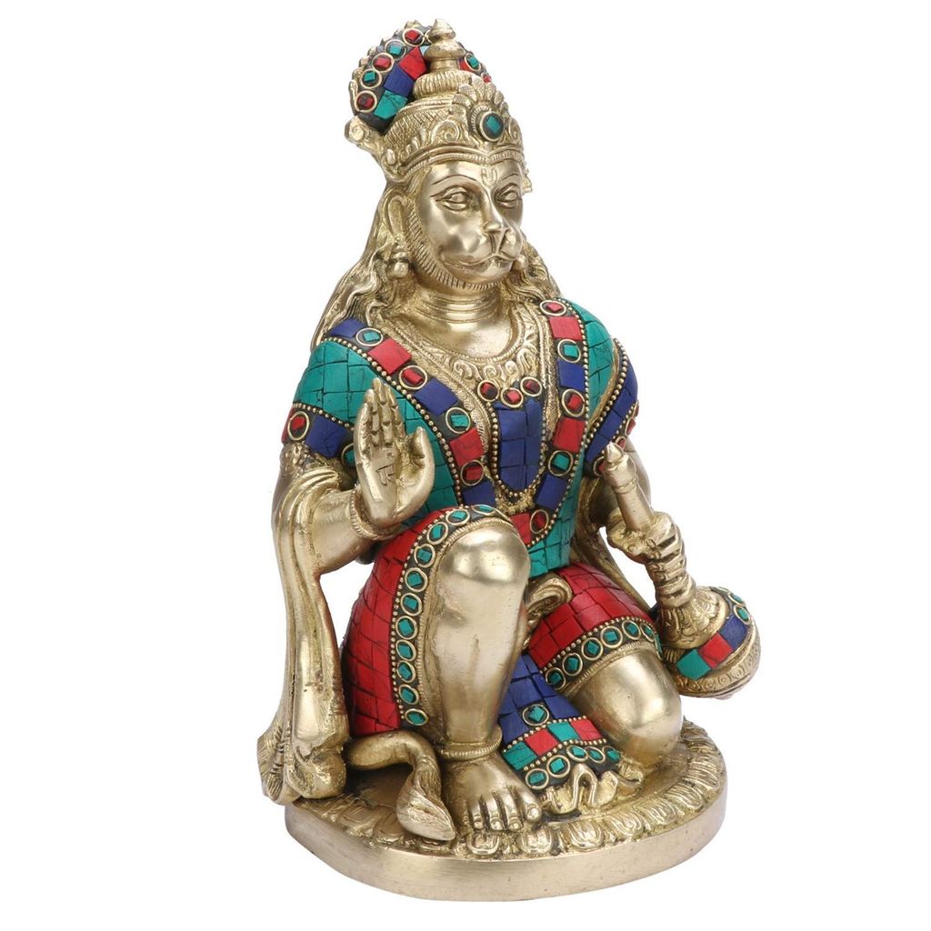 ARTVARKO Large Size Lord Hanuman Bajrangbali Brass Colored Stone Idol Bajrang Bali Bhagwan Home D�cor Office Mandir God Statue Height 9 Inches view 2