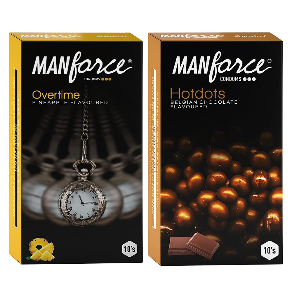 MANFORCE Premium Hotdots Belgian Chocolate with Bigger Dots & Overtime Pineapple 3in1 (Ribbed Contour Dotted) Condoms - 10s (Pack of 2) Condom (Set of 2 20 Sheets) view 2
