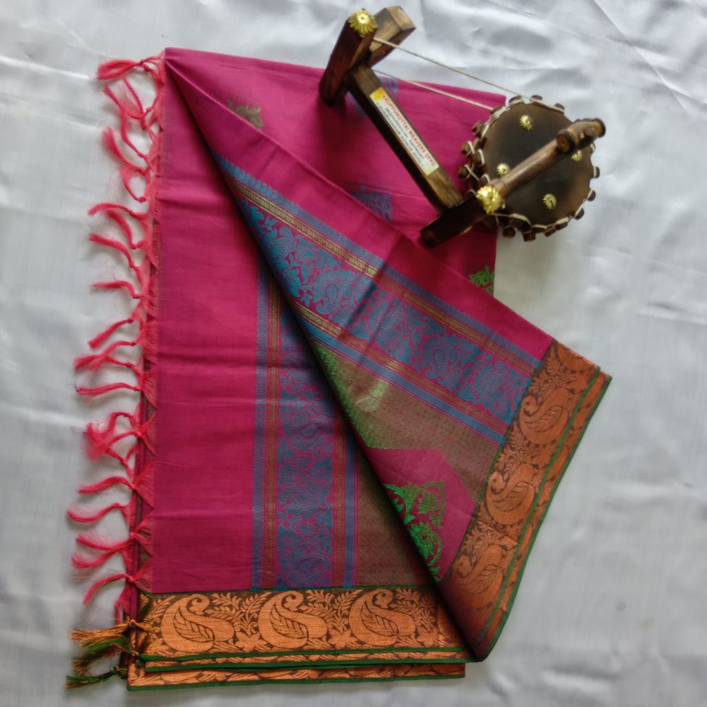 Pink color Pure Cotton Saree with Blouse view 2