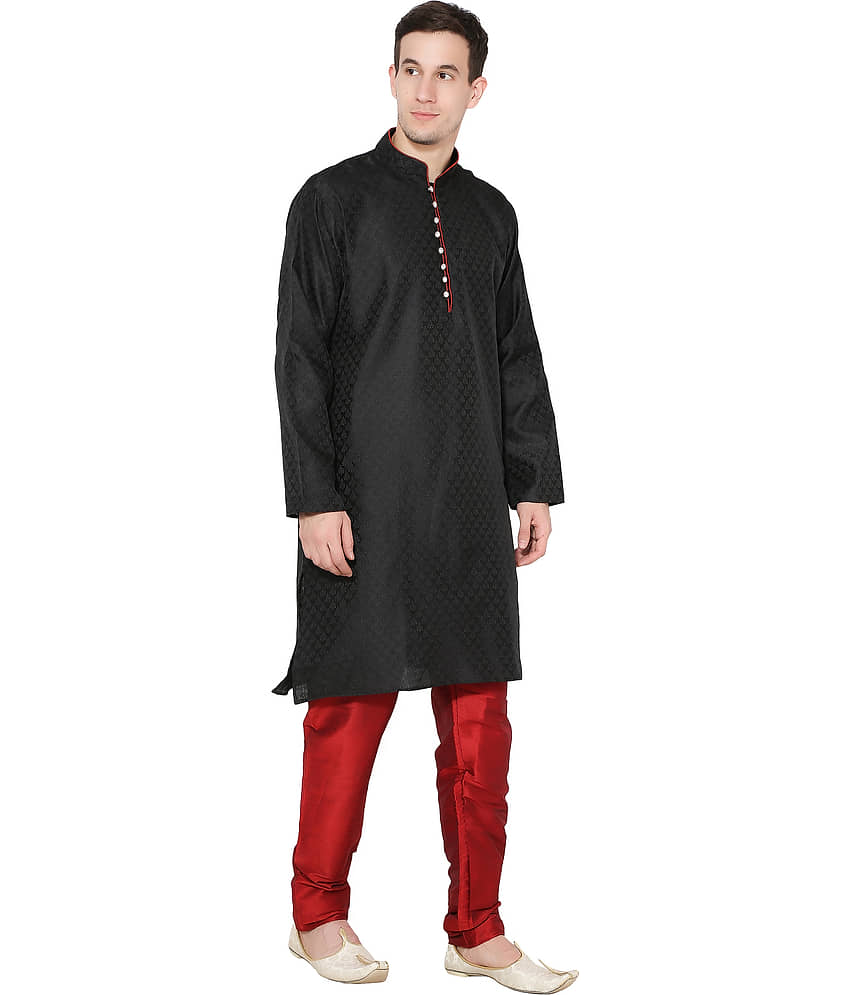 SKAVIJ Black Silk Blend Kurta Pyjama Set view 2