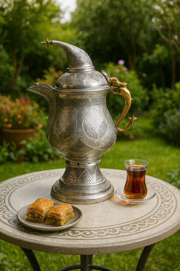 Ornate Silver Etched Turkish Teapot