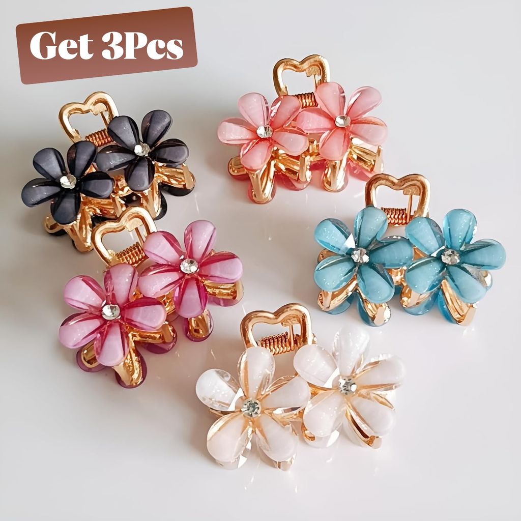 3 Pieces Elegant Crystal Flower Hair Claw