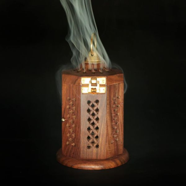 Sogra Loban Dani Handmade Teakwood Wooden Dhoop Hexagonal Box view 2
