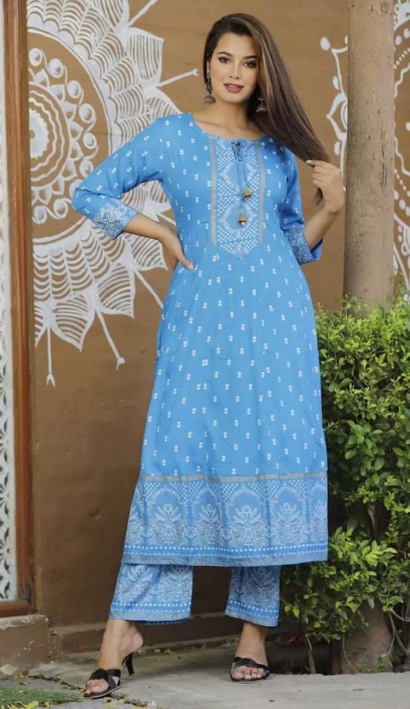 Sky Blue Ghanti Kurti Set view 2