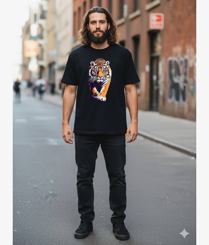 ELBATROSS Men Cotton Blend Oversized Fit Printed T-Shirt ( Black ) view 2