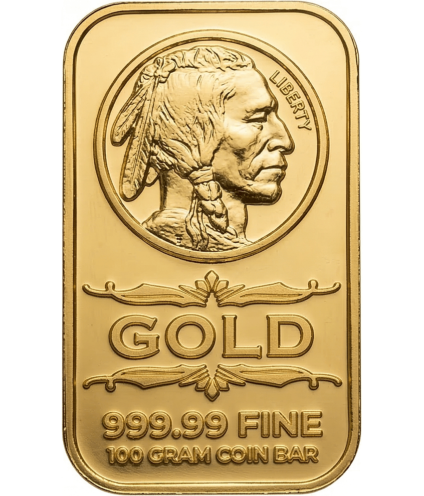 100 Gram American Indian Head & Eagle Shield Design – USA Fantasy Style Gold-Plated Coin Bar