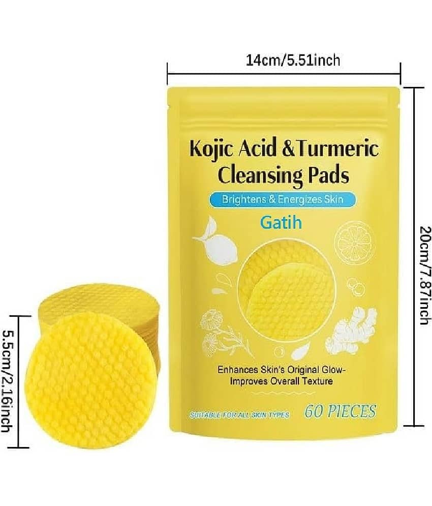 Gatih Turmeric & Kojic Acid Face Cleansing Pads for Dark Spots, Skin Brightening & Acne Prevention | Vitamin C, Retinol & Chamomile Hydrolat | For Women & Men | All Skin Type | 60 Pieces Pack of 1 view 2