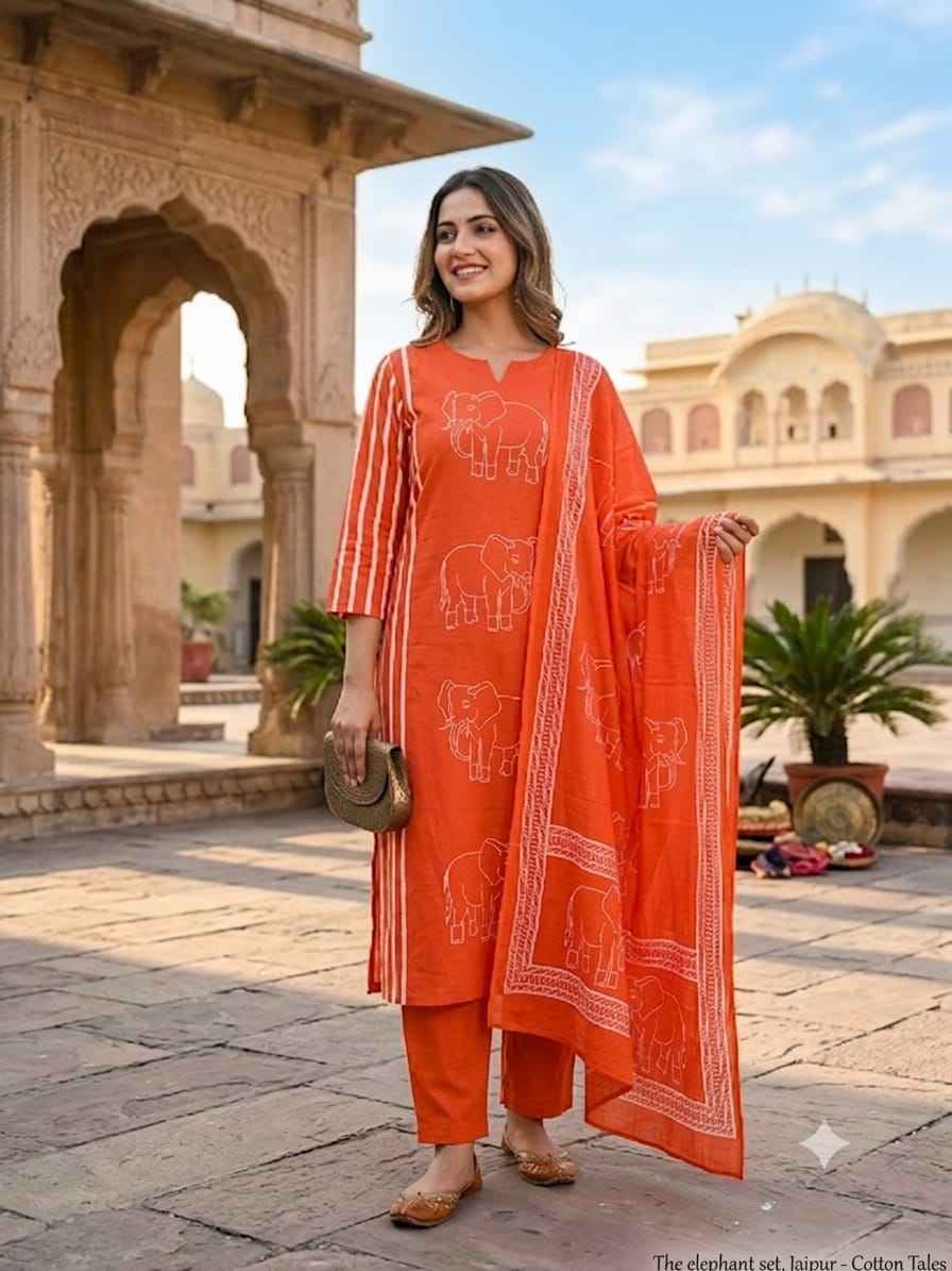 Heavy Cotton Discharge Print Kurta Set view 2