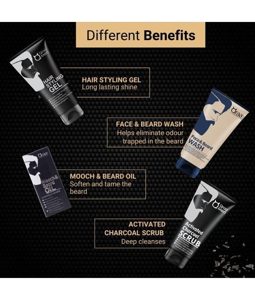 Qraa Men Look Good Kit, 330 g (Pack of Face Wash, Styling Gel, Scrub ,Oil For Beard ), Premium gift box for Men view 2