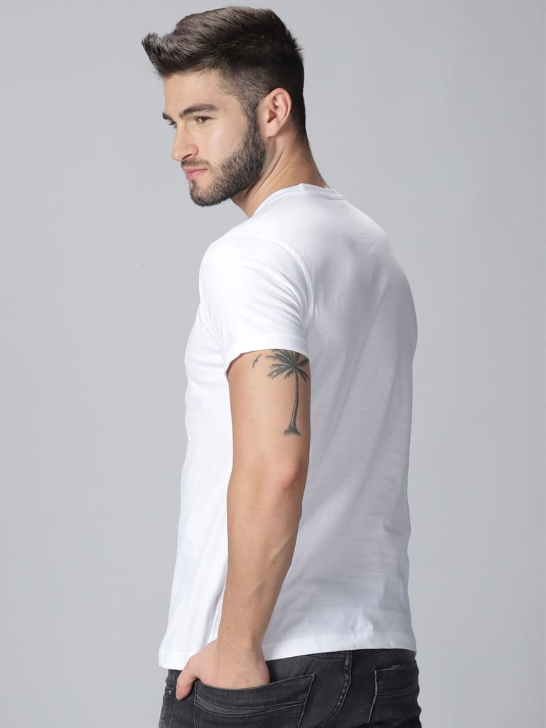 Cotton White Plain Round neck T-Shirt view 2
