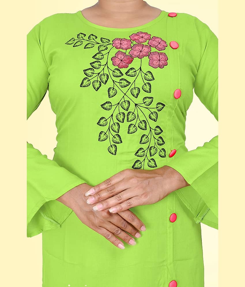 haya fashion - Lime Green Rayon Women's Straight Kurti ( Pack of 1 ) view 2