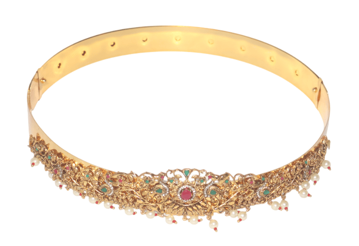 Gold-Plated Waist Belt with Ruby & Pearl Detailing view 2