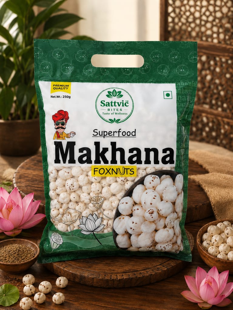 Sattvic Bites Premium 6 Sutta Phool Makhana – Healthy & Natural (250gm)