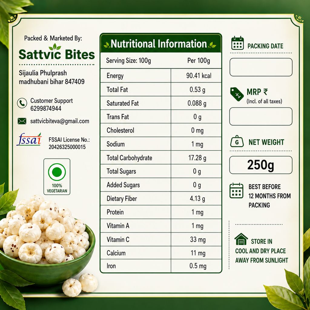 Sattvic Bites Premium 6 Sutta Phool Makhana – Healthy & Natural (250gm) view 2