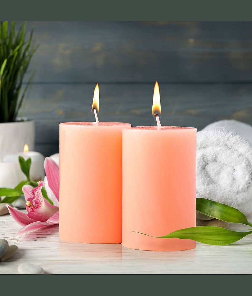Iris Home Fragrances Beige Pomegranate Pillar Candle 7.6 cm ( Pack of 2 )