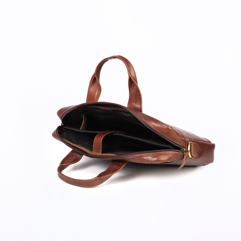 Genuine Leather Single Compartment Laptop Bag | Brown color | Carry wherever you go view 2