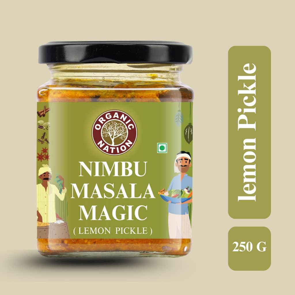 Organic Nation Lemon Pickle� Nimbu ka achar| Homestyle Taste with Traditional Recipe | 100% Natural & Preservative-Free | Traditional Indian Achar | Tangy & Spicy Flavour 250g view 2