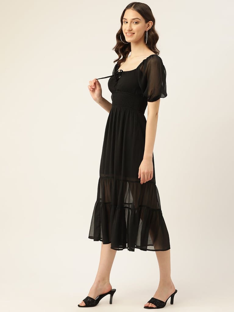 Rue Collection Tie-Up Neck Chiffon A-Line Midi Dress view 2