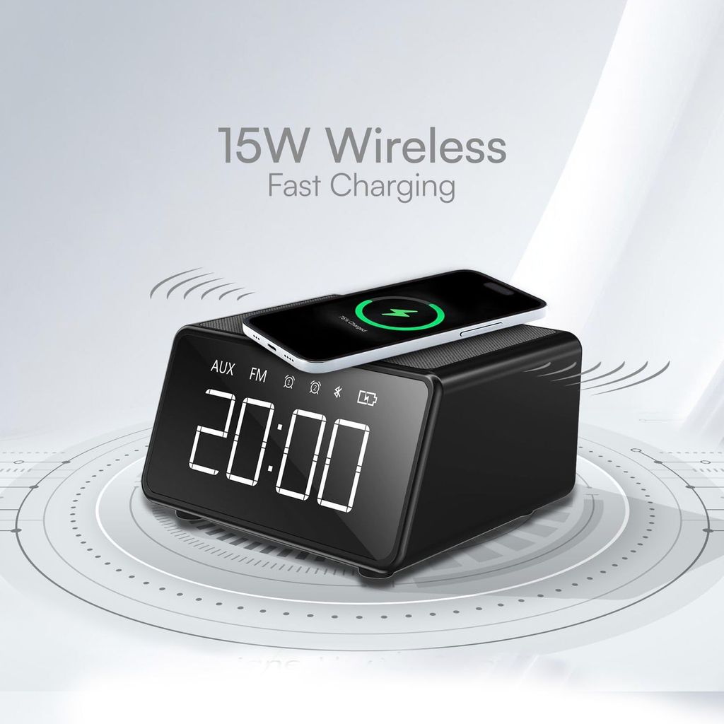 HAPIPOLA BLUETOOTH SPEAKER WING | Immersive Audio | Good Bass | Light Weight 4 hours Playback | Digital Clock 15W Wireless Charging | Set Alarm FM Radio | 5.0 Bluetooth view 2
