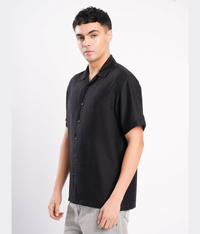 Bene Kleed Viscose Relaxed Fit Solids Half Sleeves Men's Casual Shirt - Black ( Pack of 1 ) view 2