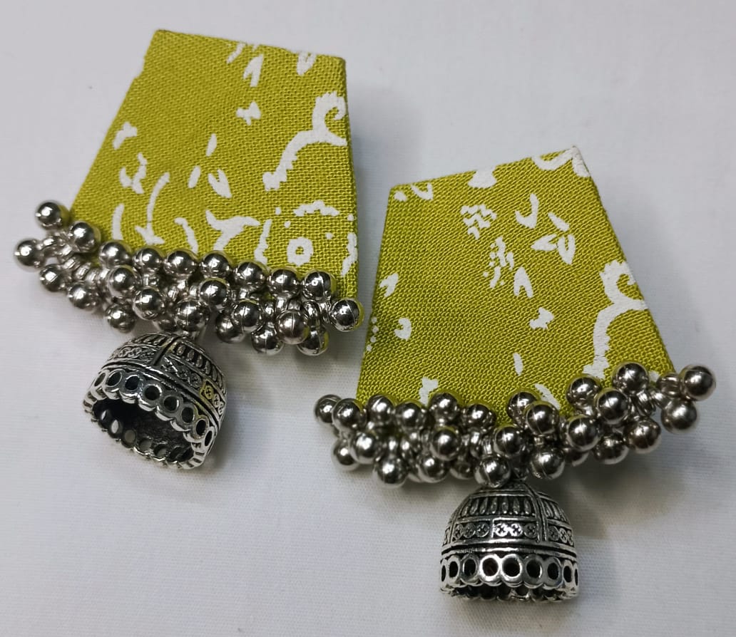 Lime Green Fabric Zumka - Traditional Lightweight Earrings view 2
