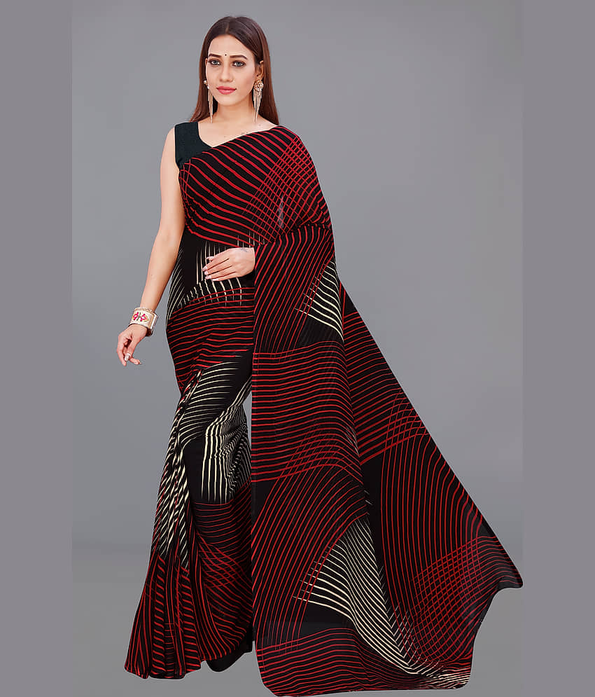 ANAND SAREES Georgette Printed Saree With Unstitched Blouse Piece ( Red ) view 2