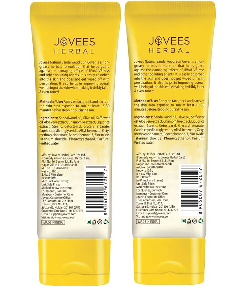 Jovees Herbal Sandalwood Natural Sun Cover SPF 30 UVA/UVB Protection, 100gm (Pack of 2) view 2