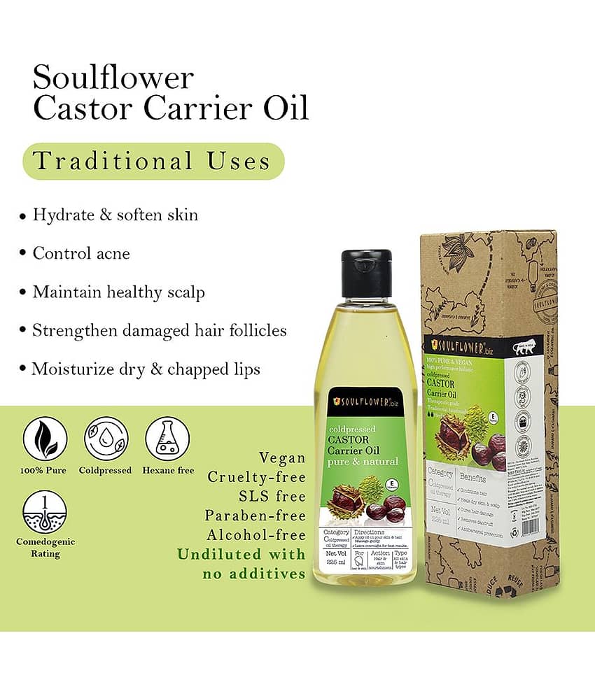 Soulflower Castor Oil, 225ml for Hair, Skin & Eyebrows, 100% Natural, Coldpressed & Hexane Free view 2