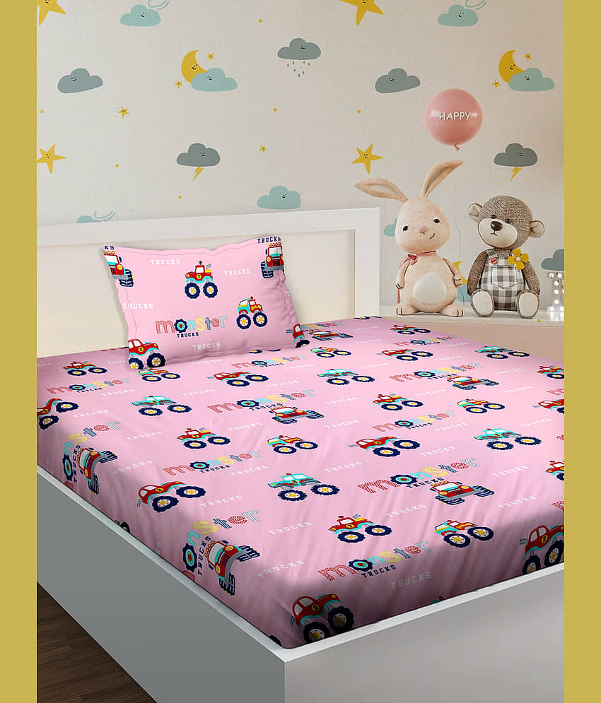 Bella Casa Cotton Single Bedsheet ( Pink ) view 2