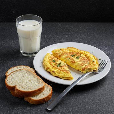 Milk With Bread And Omelet