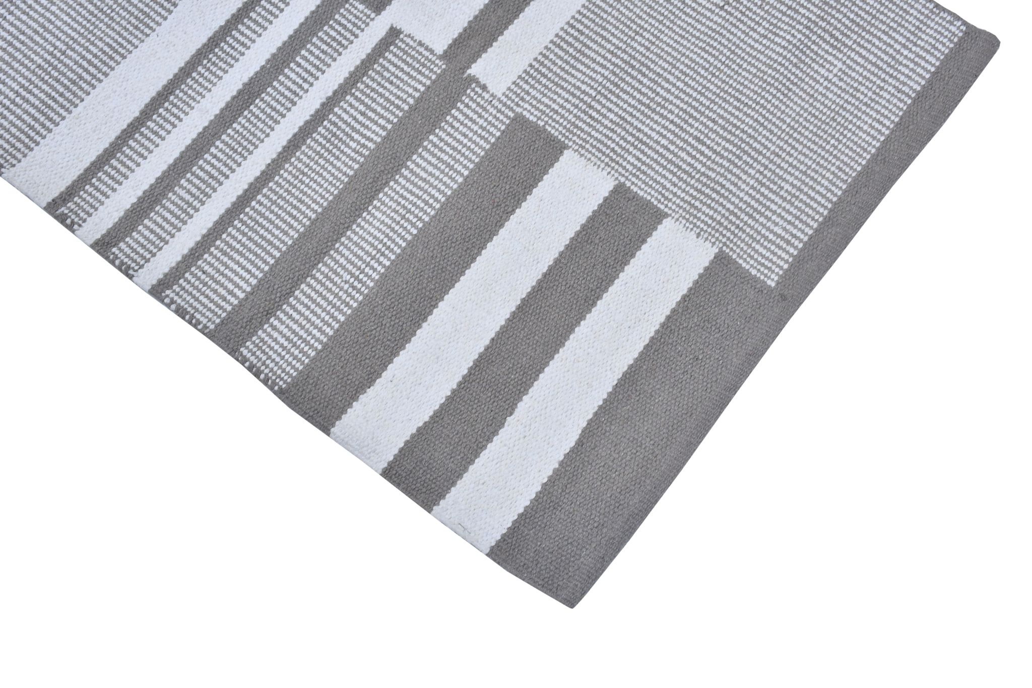 Modern Grey & White Striped Geometric Woven Area Rug | Stylish Floor Decor view 2