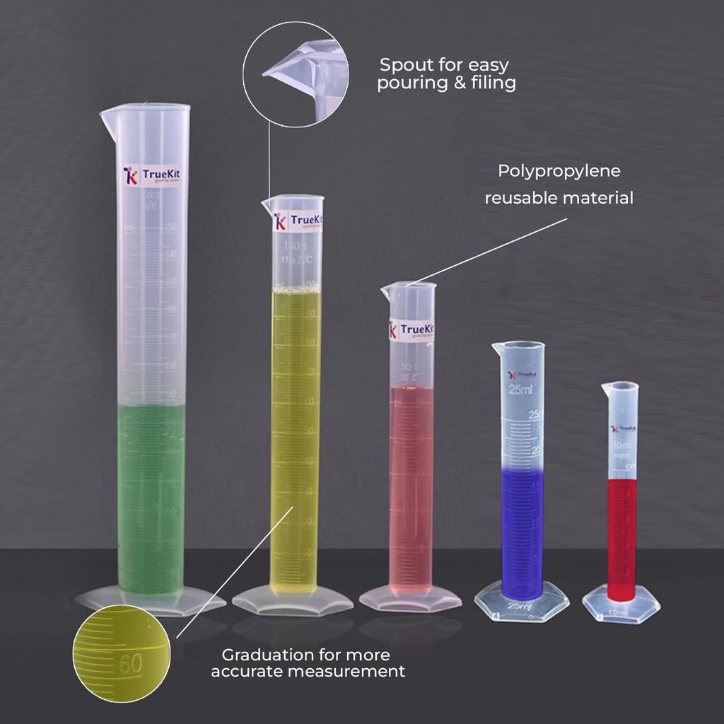 TRUEKIT Transparent Plastic Measuring Cylinder with Graduation Marks. view 2
