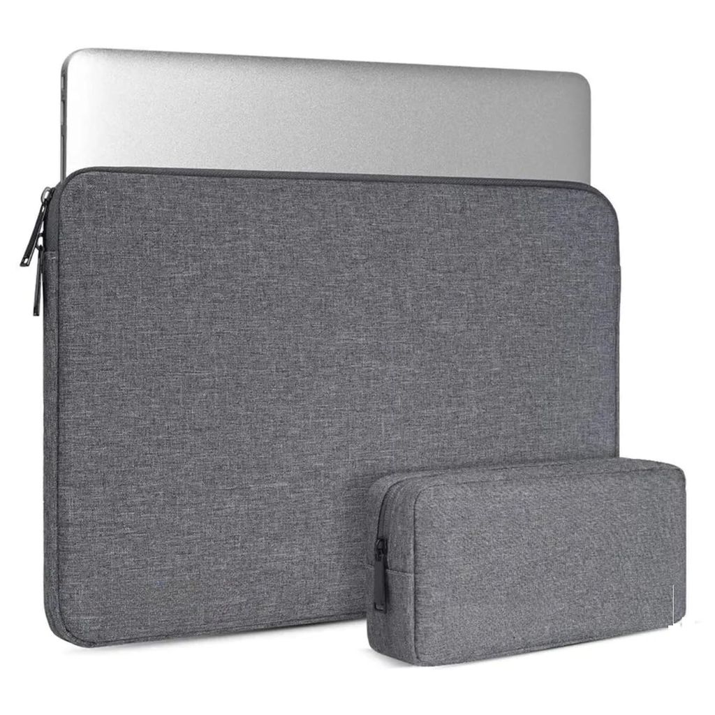 Premium Laptop Sleeve Case with Accessory Pouch, Water-Resistant Protective Notebook Cover Bag, Shockproof Computer Carrying Case Compatible with 15-15.6 Inch Laptops, MacBooks (Grey)