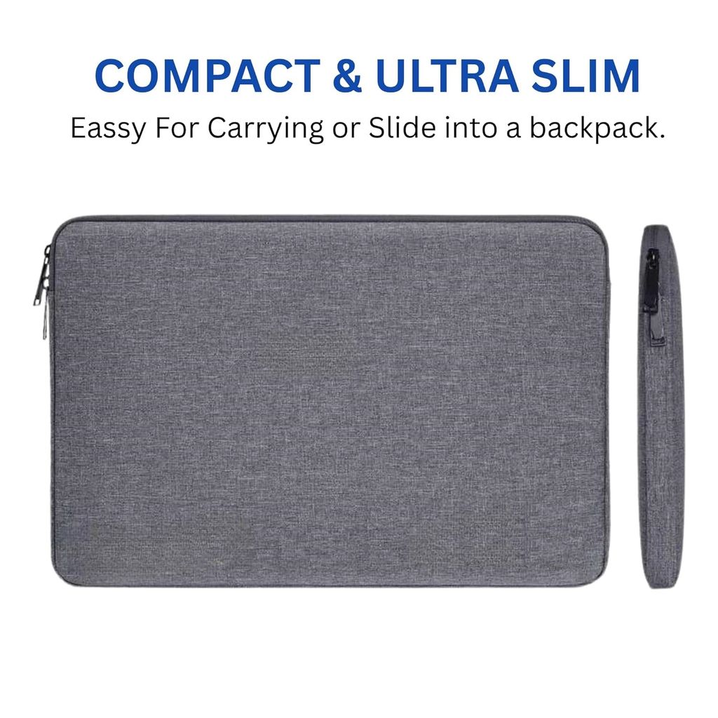 Premium Laptop Sleeve Case with Accessory Pouch, Water-Resistant Protective Notebook Cover Bag, Shockproof Computer Carrying Case Compatible with 15-15.6 Inch Laptops, MacBooks (Grey) view 2